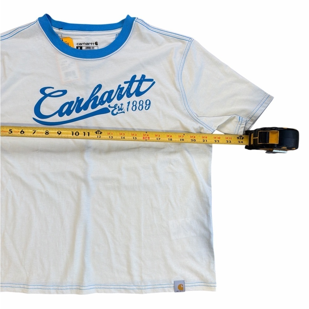 Carhartt Women’s Cream Tee with Blue Logo Loose fit - Picture 5 of 7